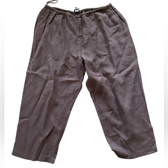 Eileen Fisher 100% Irish Linen cropped pants size XL , elastic waist, brown - Picture 1 of 3
